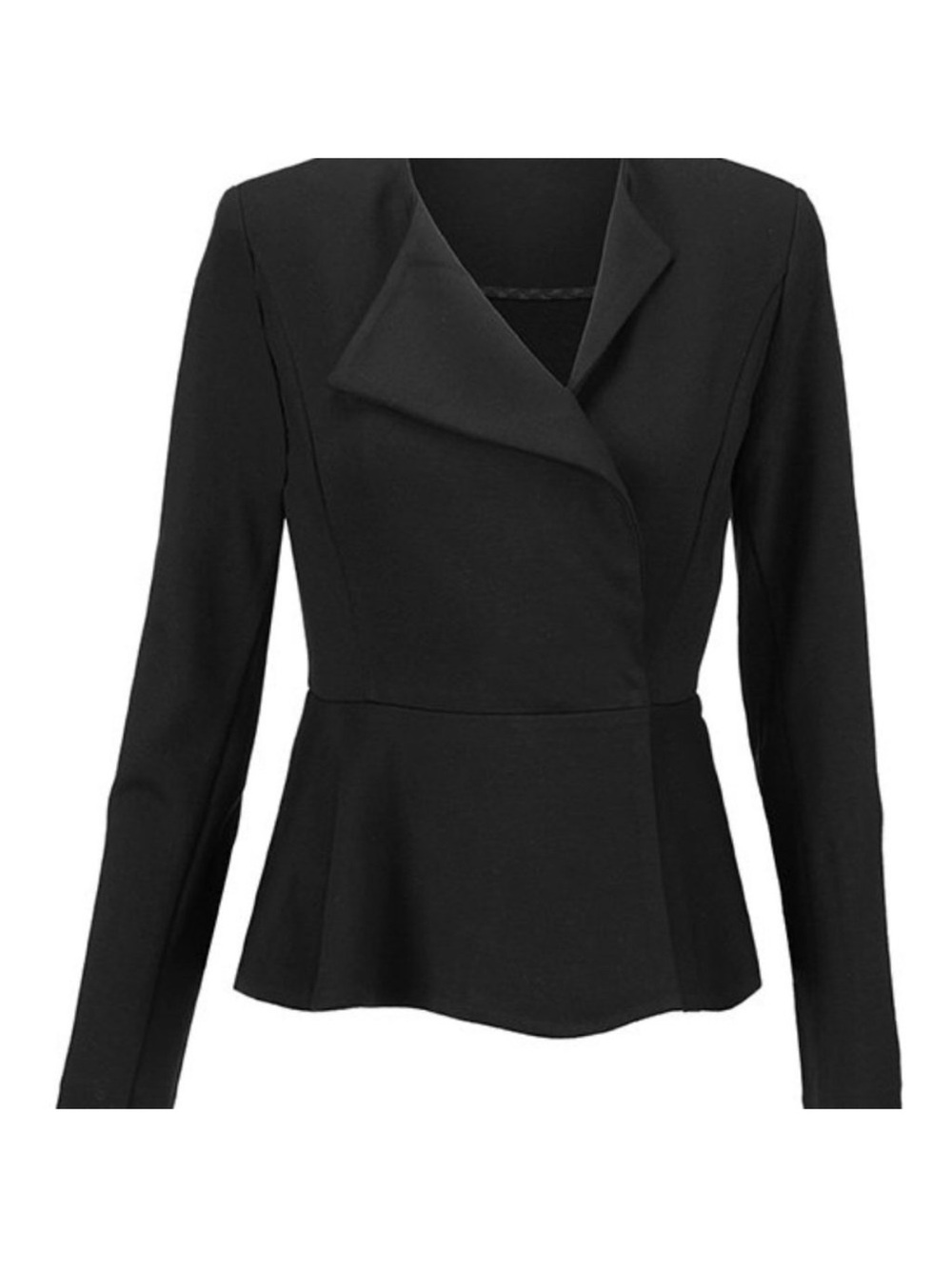 CAbi Black Agency Peplum Blazer with Draped Lapel